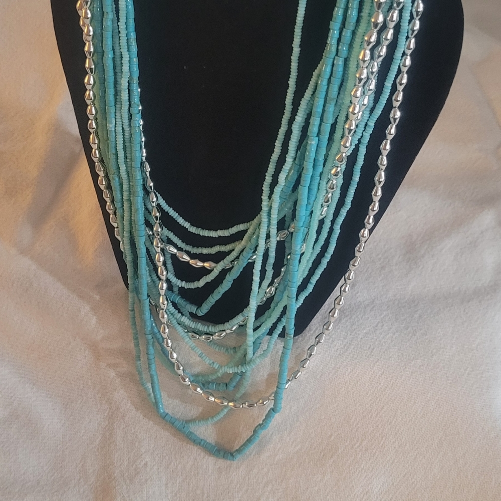 Chic Turquoise and Silver Layered Necklace
